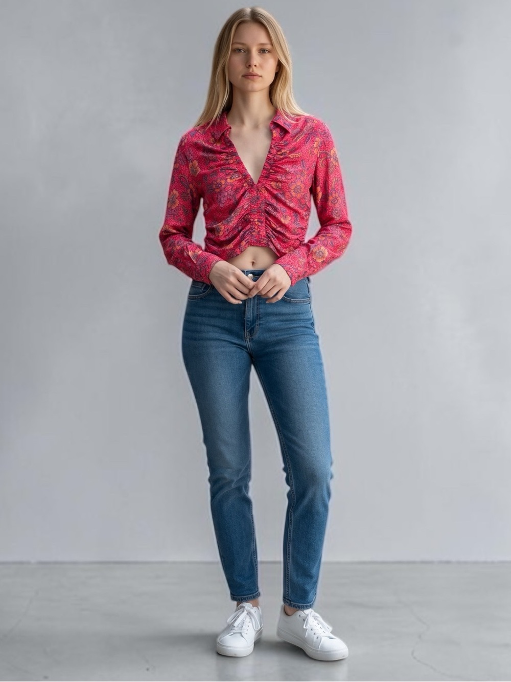 Free People Ruched Collared Crop Topped